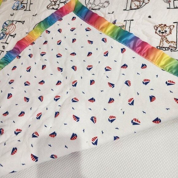 Vintage 80s Precious Moments Alphabet Blanket Rainbow Embroidered Crib Throw - Picture 5 of 7